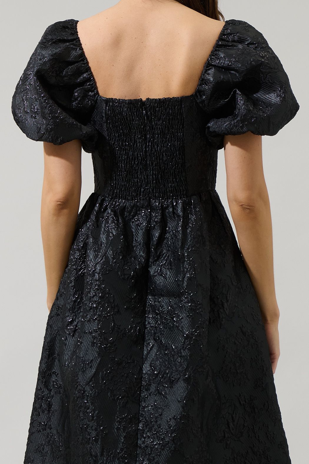 Emilia Jacquard Puff Sleeve Midi Dress