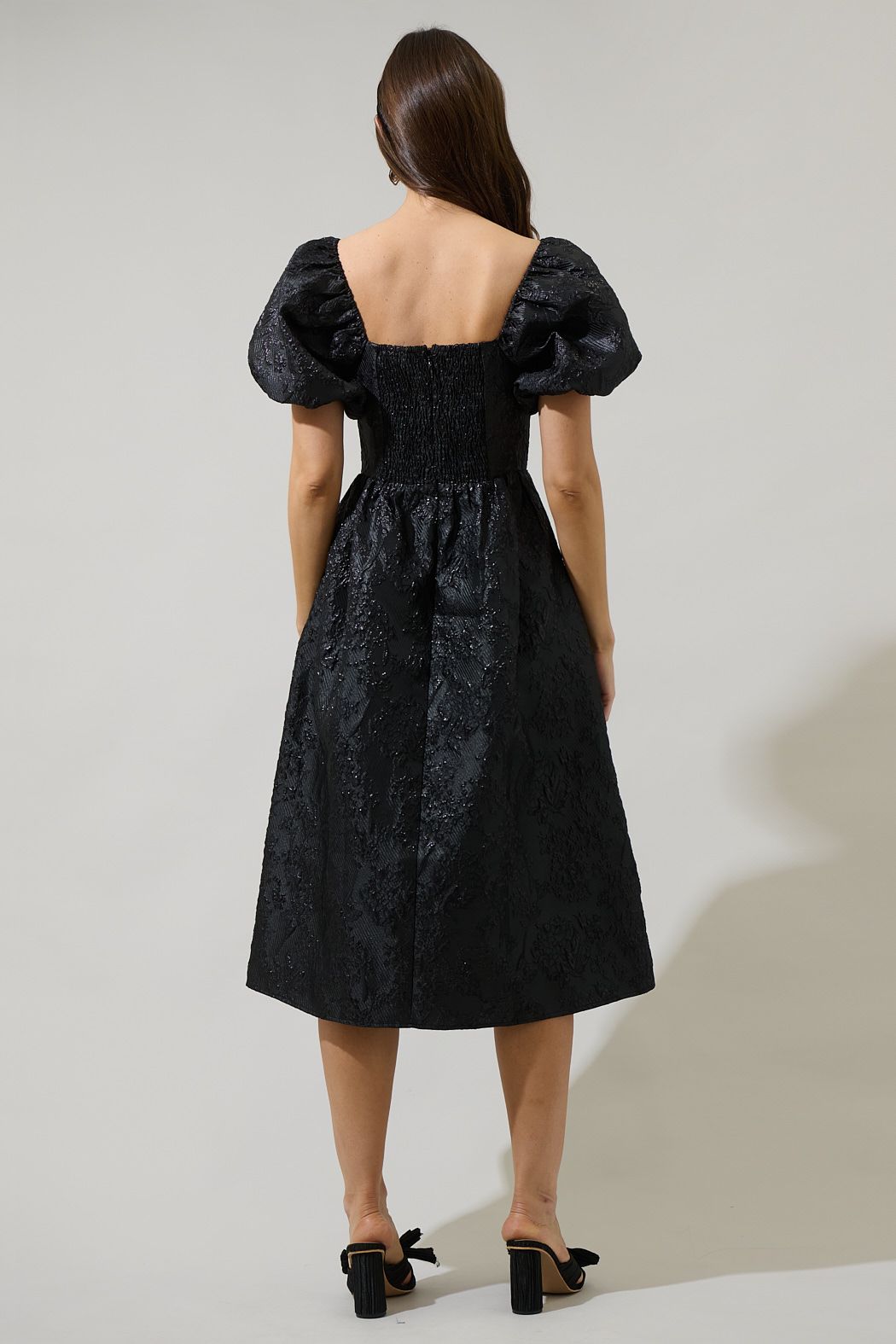 Emilia Jacquard Puff Sleeve Midi Dress
