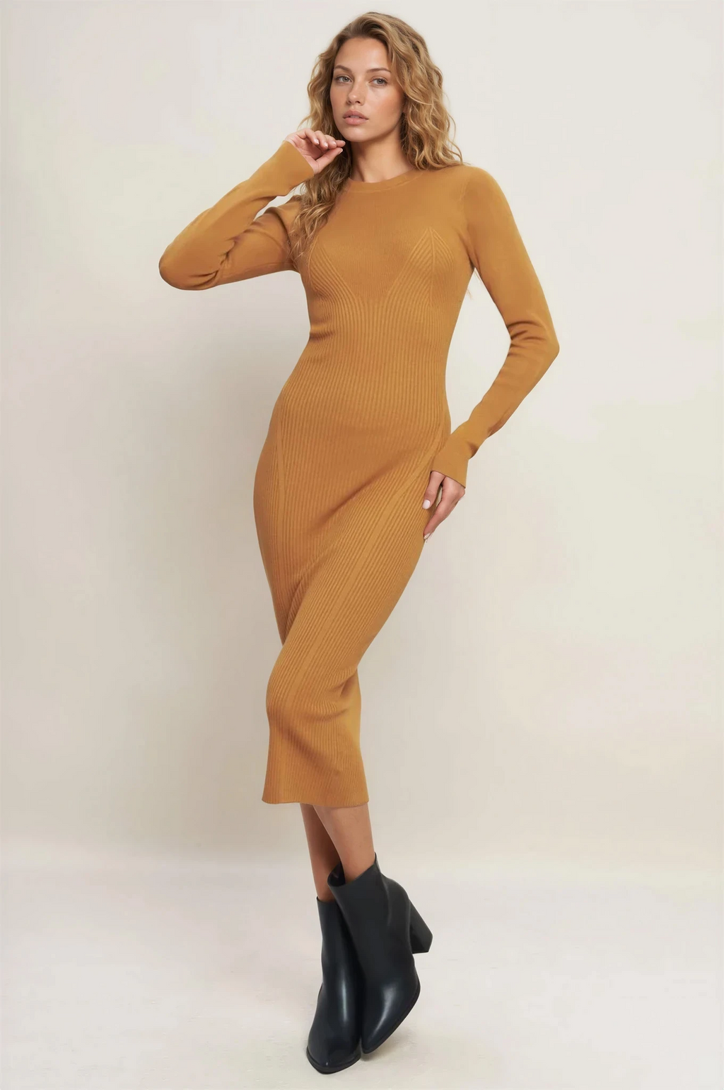 Enza Ribbed Midi Sweater Dress
