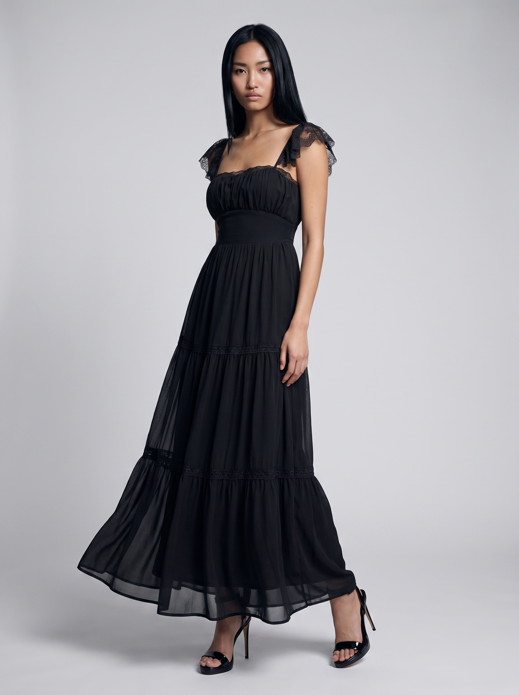 Estella Lace-Trim Open Maxi Dress