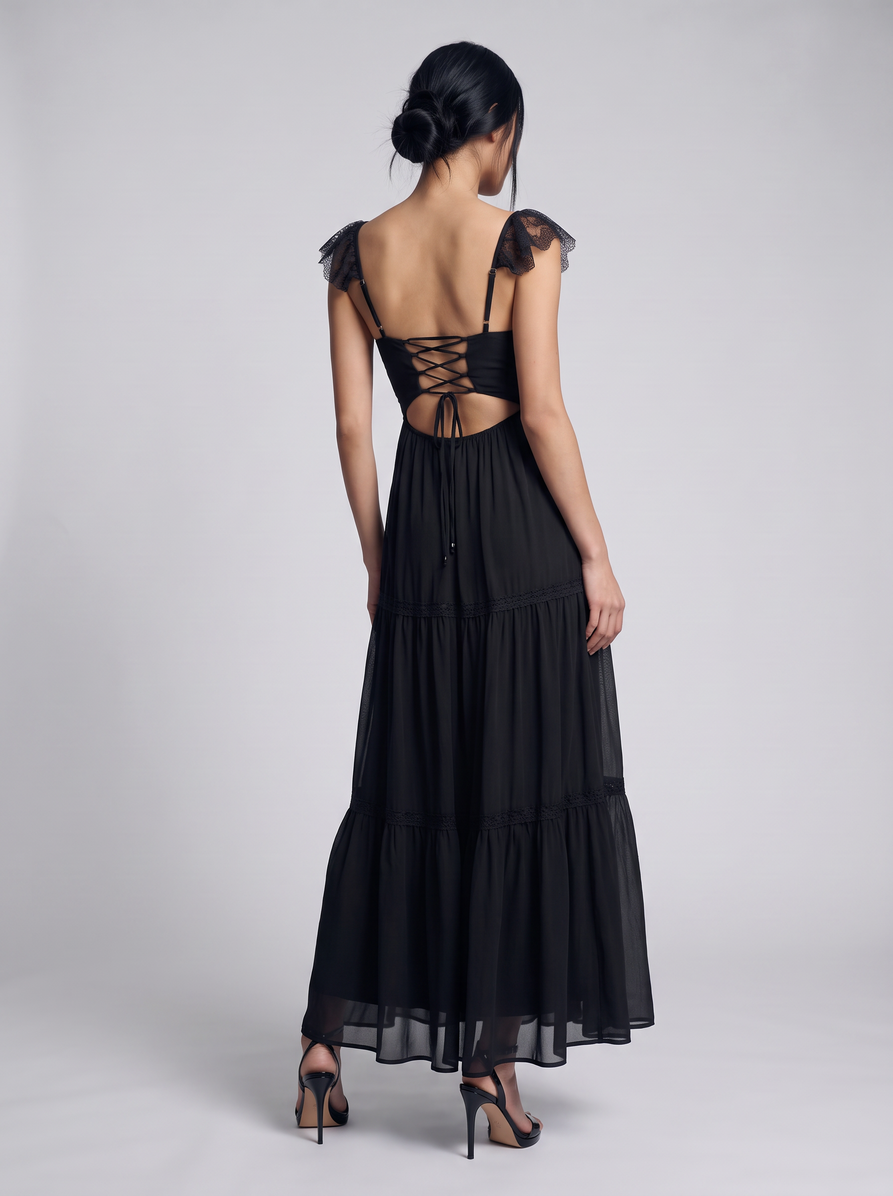 Estella Lace-Trim Open Maxi Dress