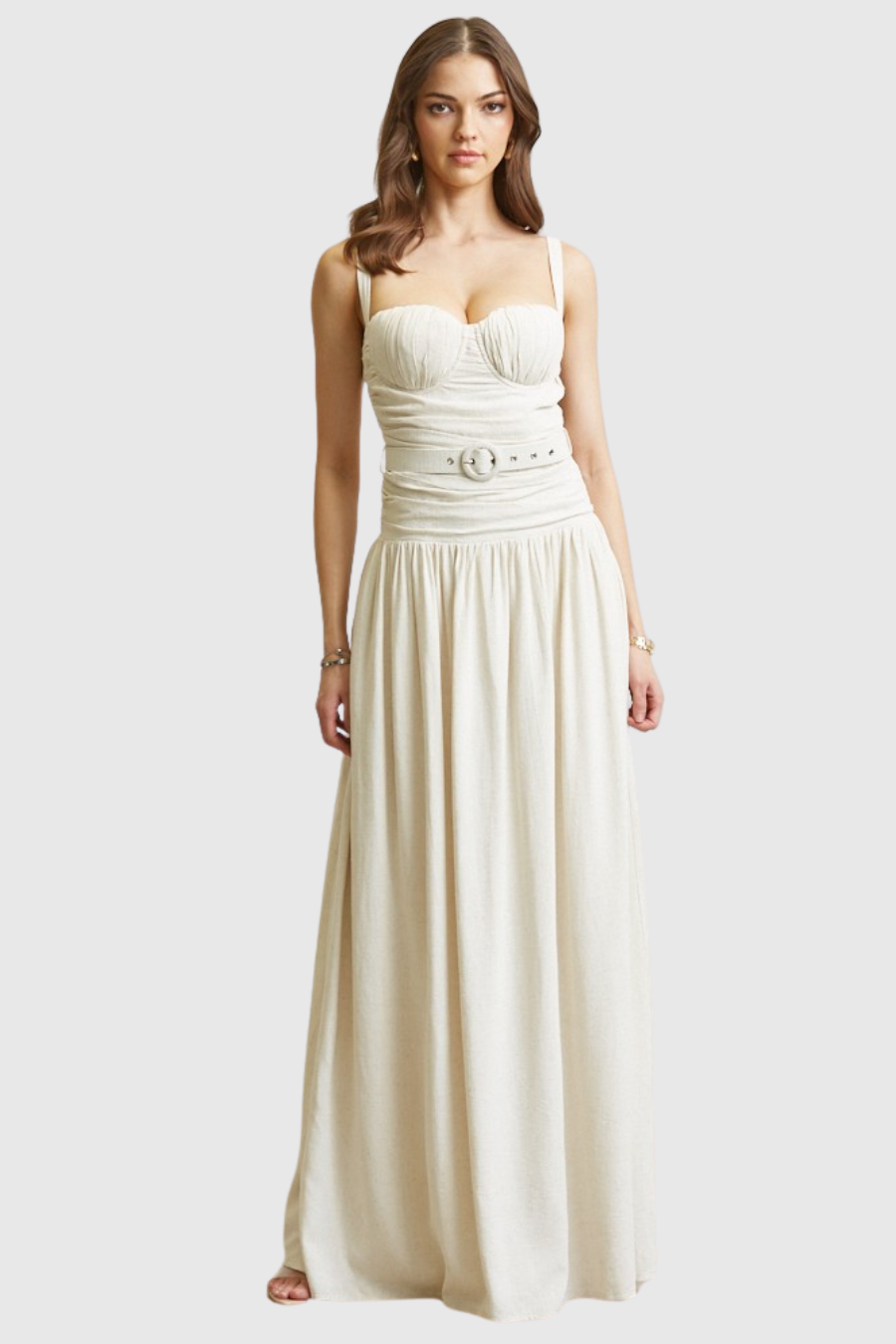 Farah Linen Belted Maxi Dress