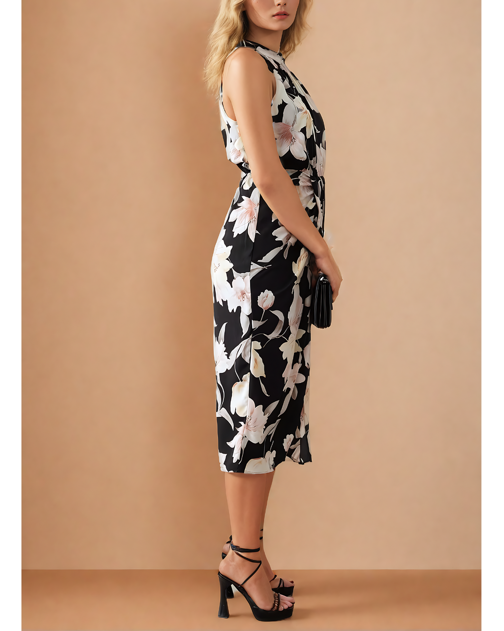 Floral Elegance Halter Neck Midi Dress