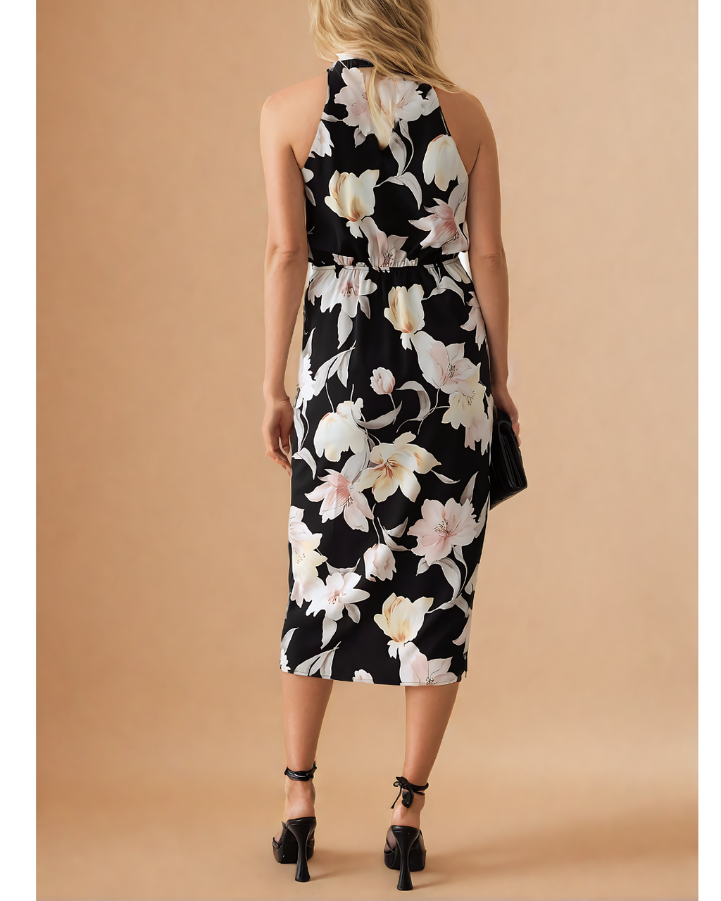 Floral Elegance Halter Neck Midi Dress