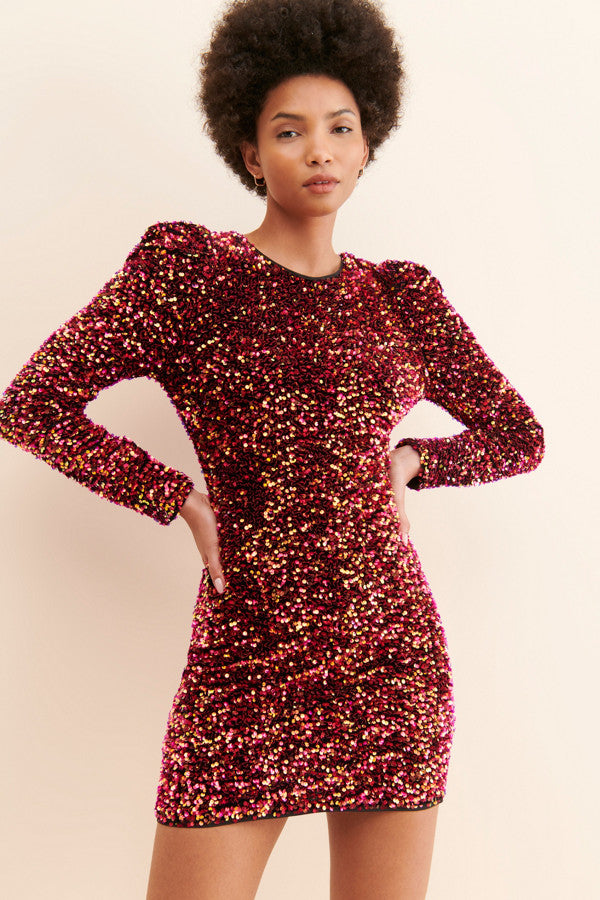 knee length dresses for ladies Bytimo  Sequins Puff Sleeve Mini Dress  Bodycon dresses  Pink