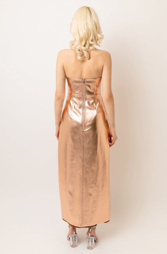 Girelle Faux Leather Rear Zip Bandeau Maxi Dress Gold / Medium Girelle Faux Leather Rear Zip Bandeau Maxi Dress Gold / Medium