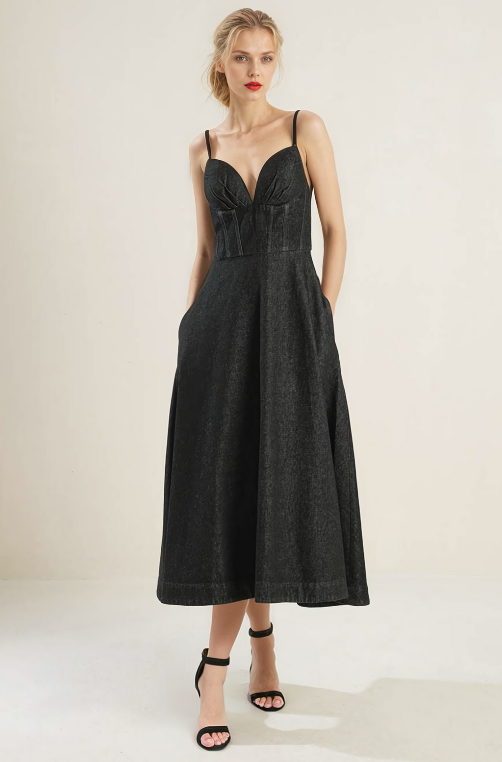 Giselle Black Denim Midi Dress