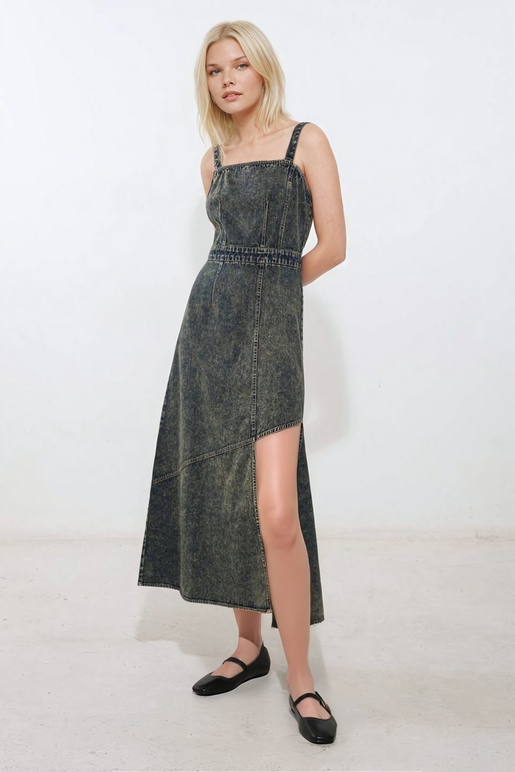 Gracie Acid Washed Denim Midi Dress