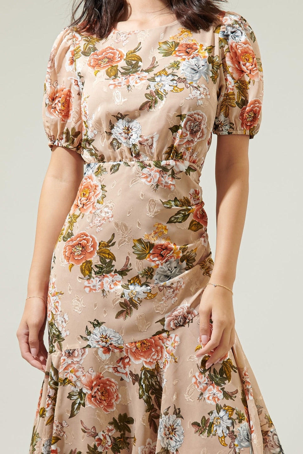 Harbin Floral Balboa Asymmetrical Midi Dress