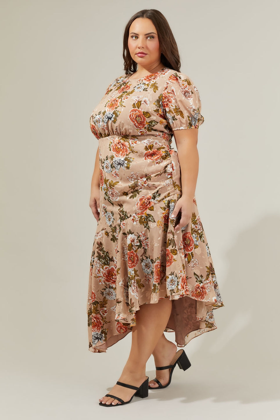 Harbin Floral Balboa Asymmetrical Midi Dress