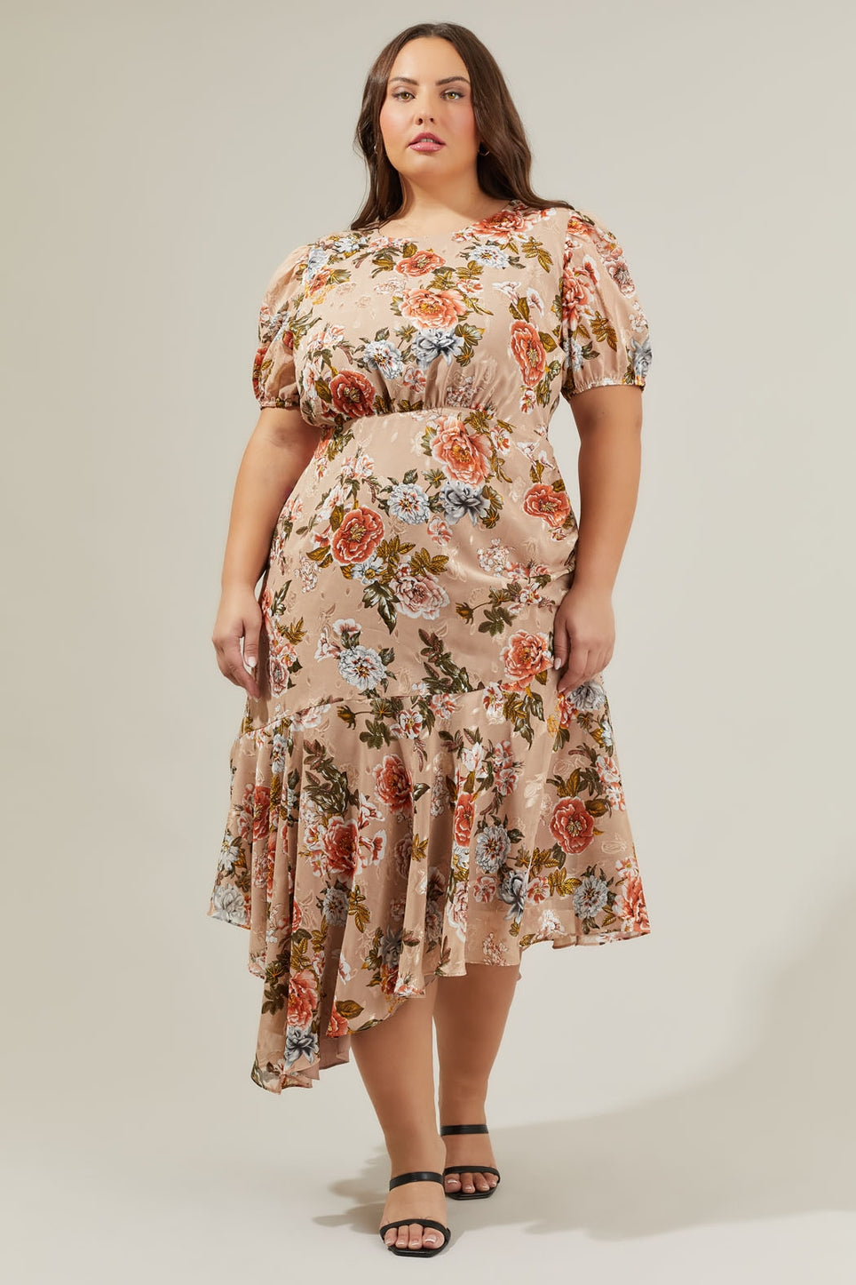 Harbin Floral Balboa Asymmetrical Midi Dress