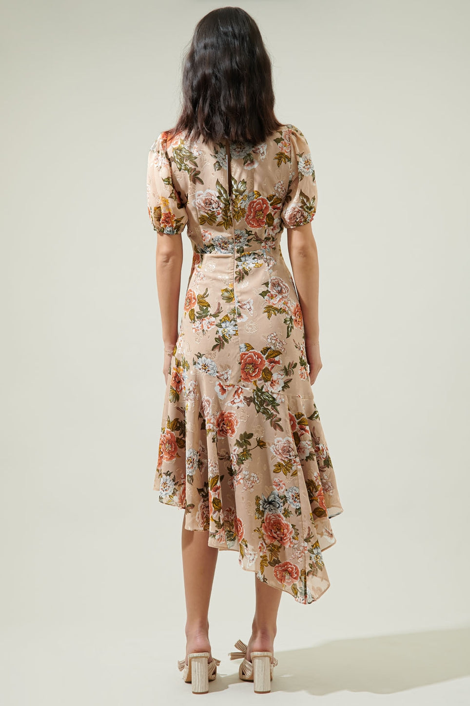 Harbin Floral Balboa Asymmetrical Midi Dress