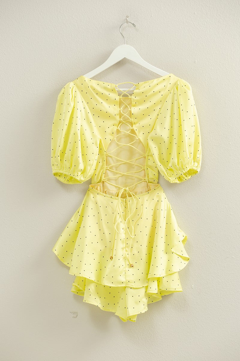 Helena Polka Dot Lace Up Mini Dress