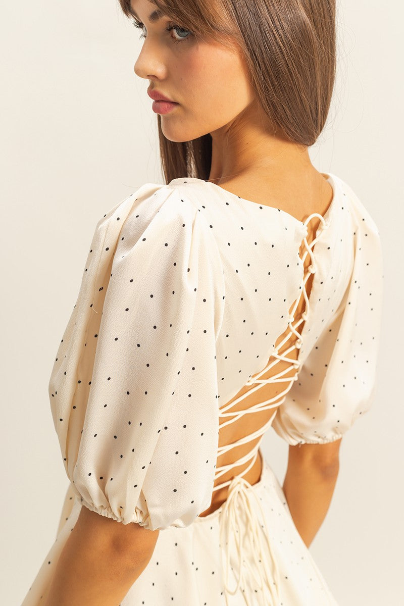 Helena Polka Dot Lace Up Mini Dress
