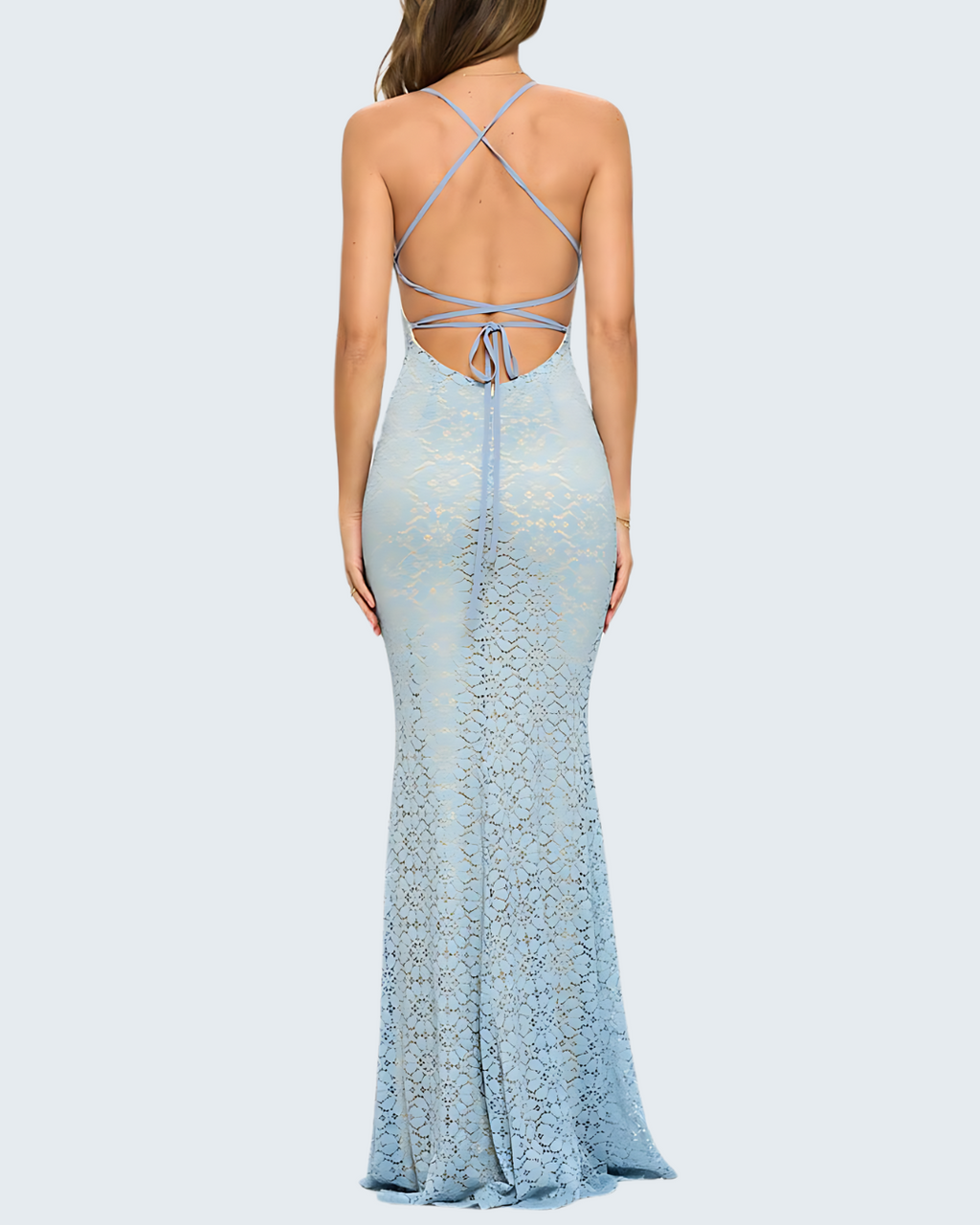Intricate Lace Mermaid Gown with Open Back Detail