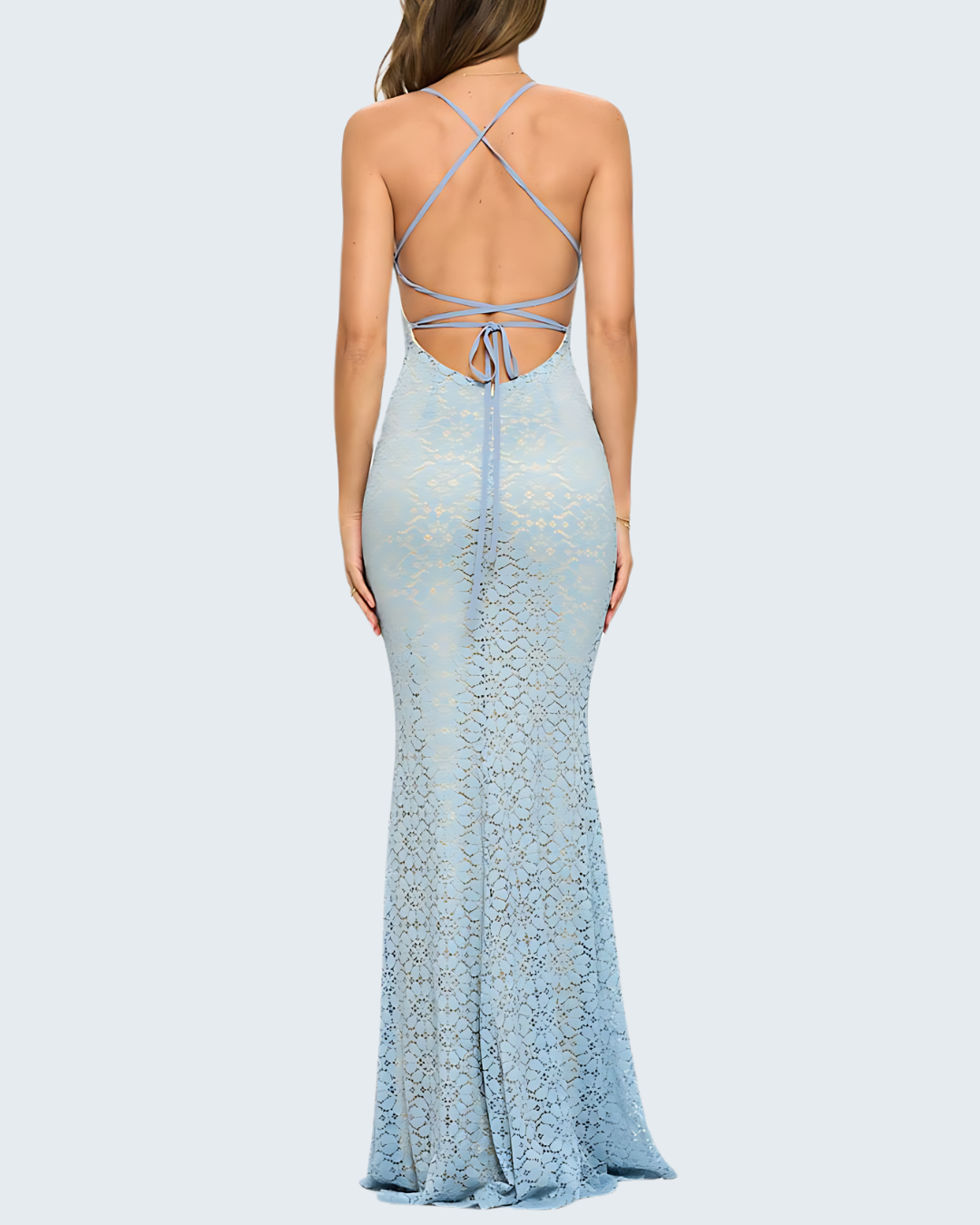 Intricate Lace Mermaid Gown with Open Back Detail