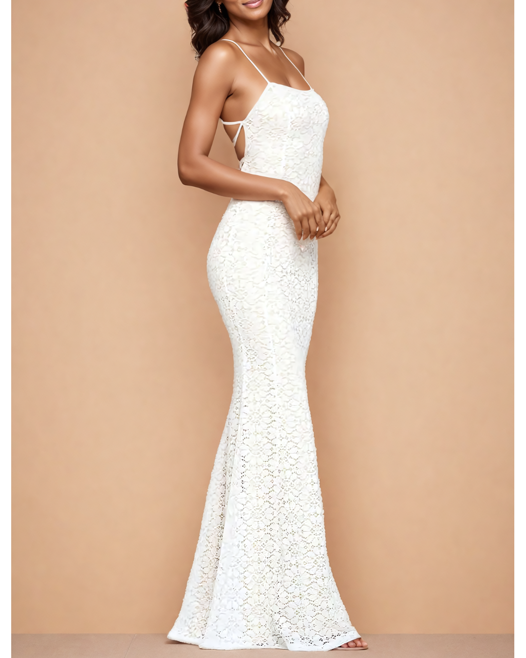 Intricate Lace Mermaid Gown with Open Back Detail
