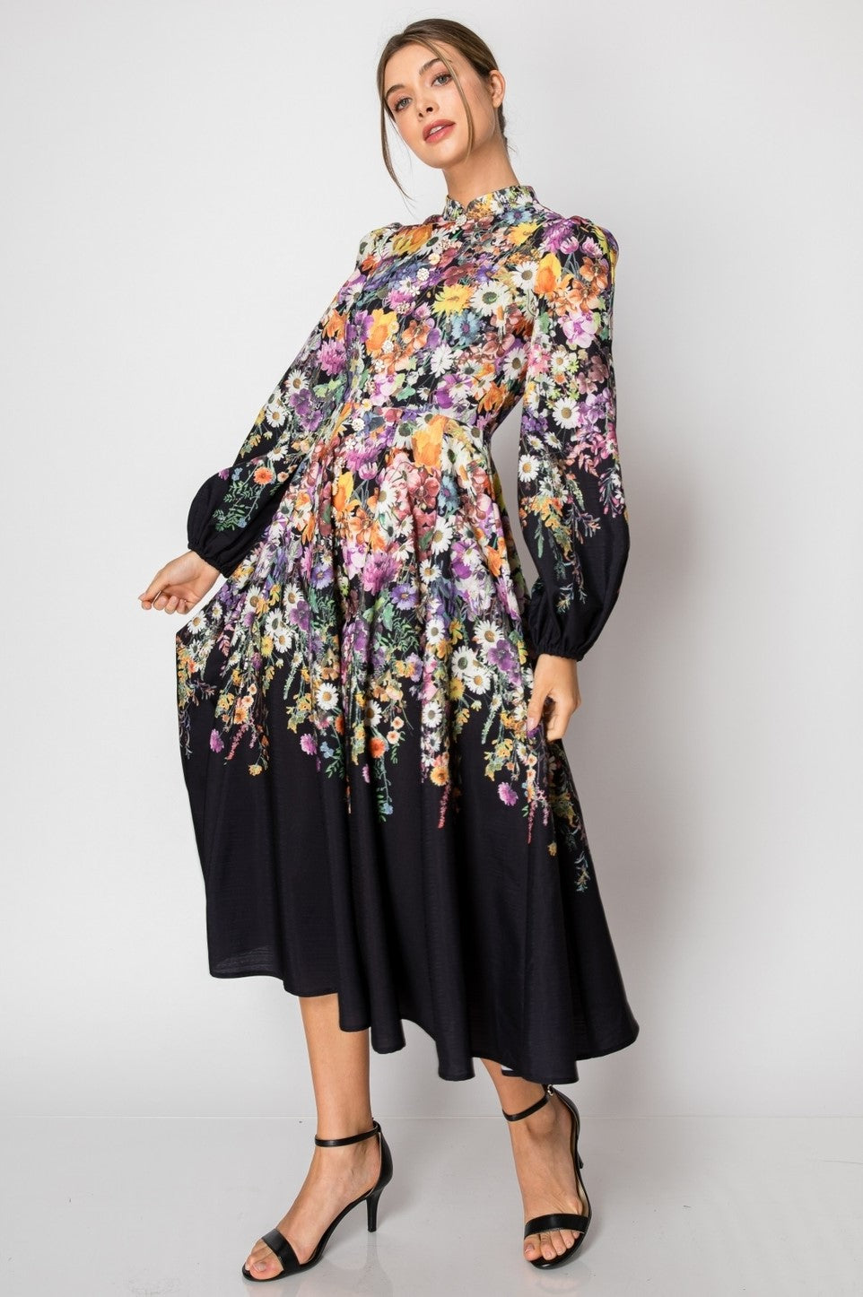 Ira Floral Illustration Midi Dress