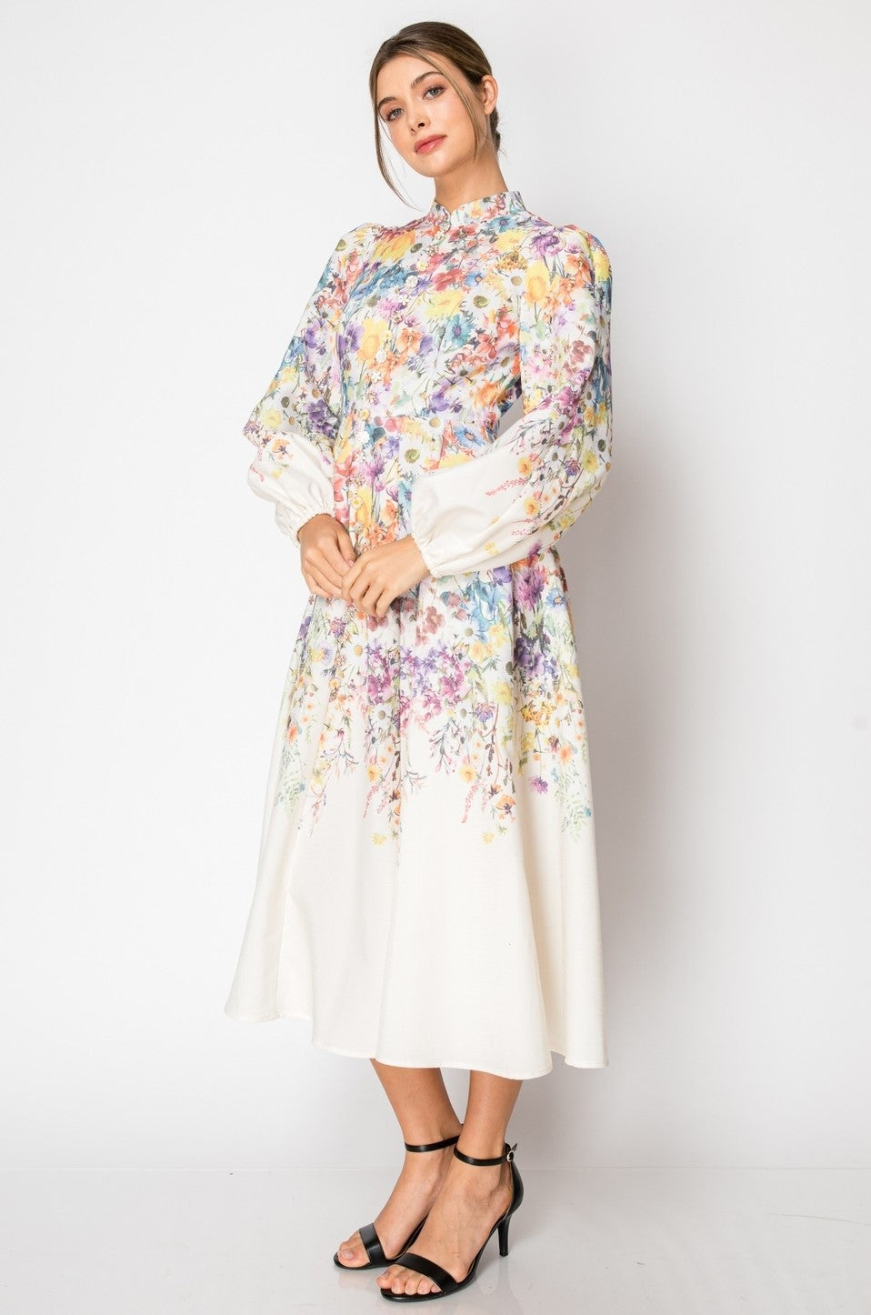 Ira Floral Illustration Midi Dress