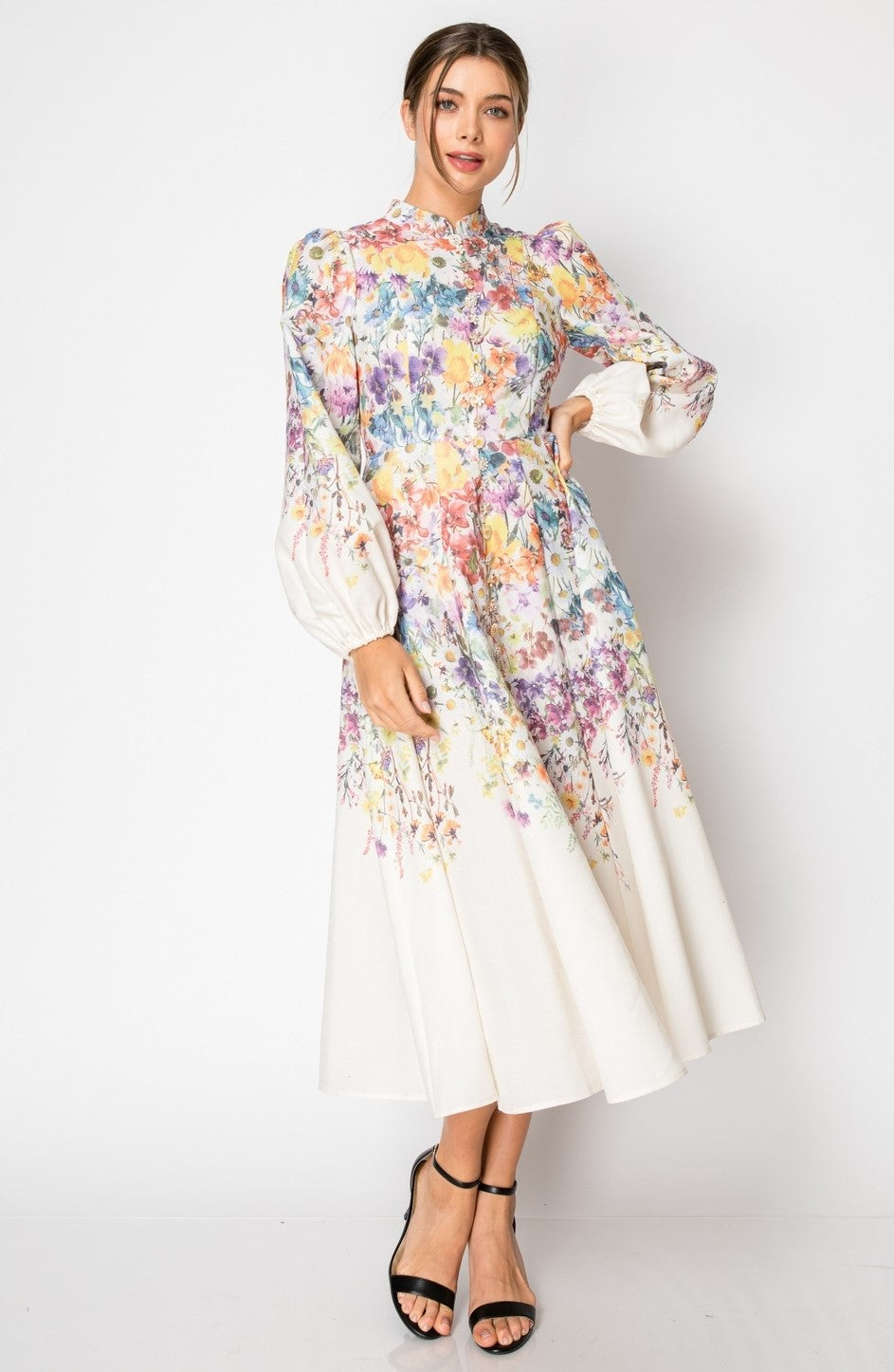 Ira Floral Illustration Midi Dress