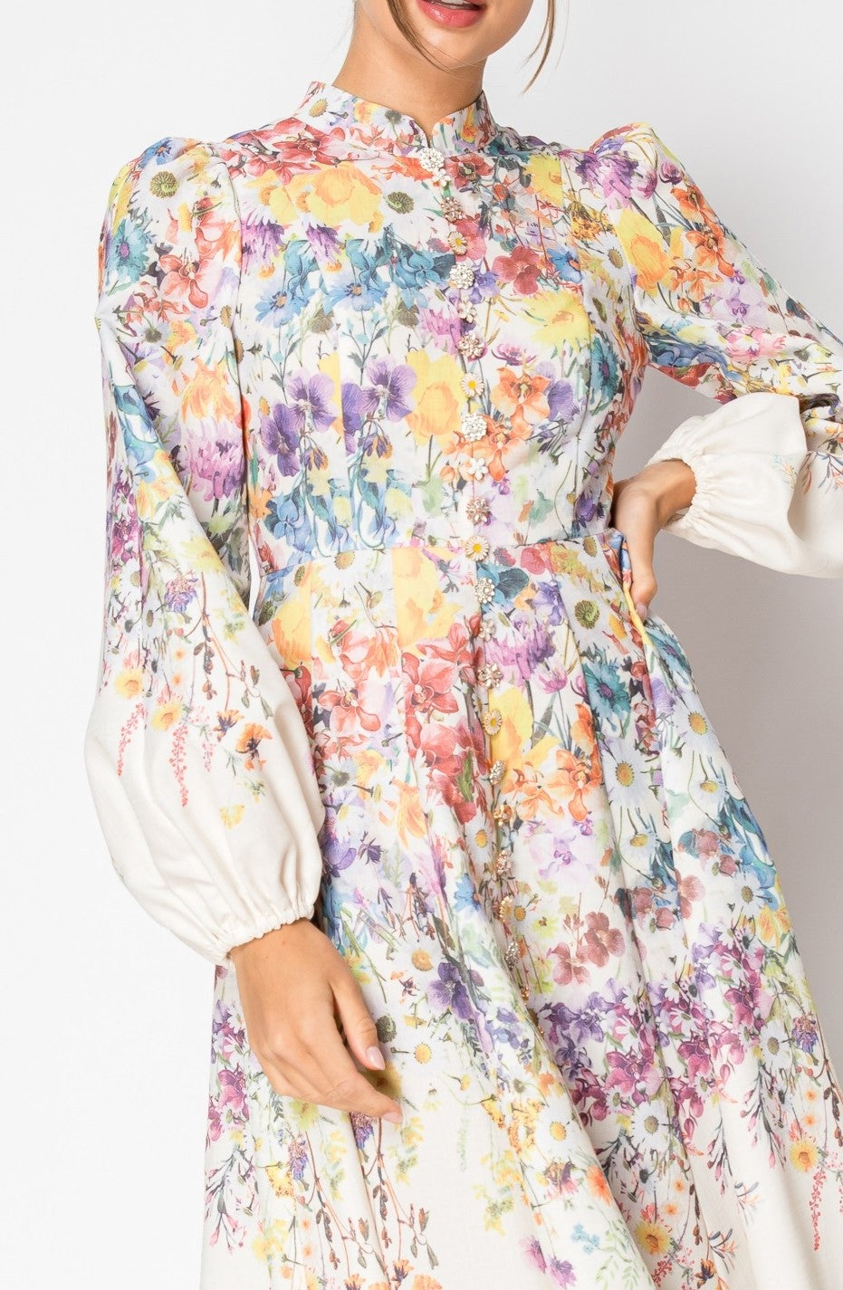 Ira Floral Illustration Midi Dress