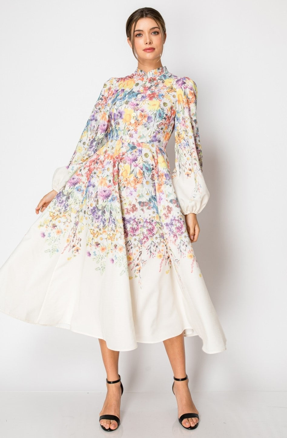 Ira Floral Illustration Midi Dress