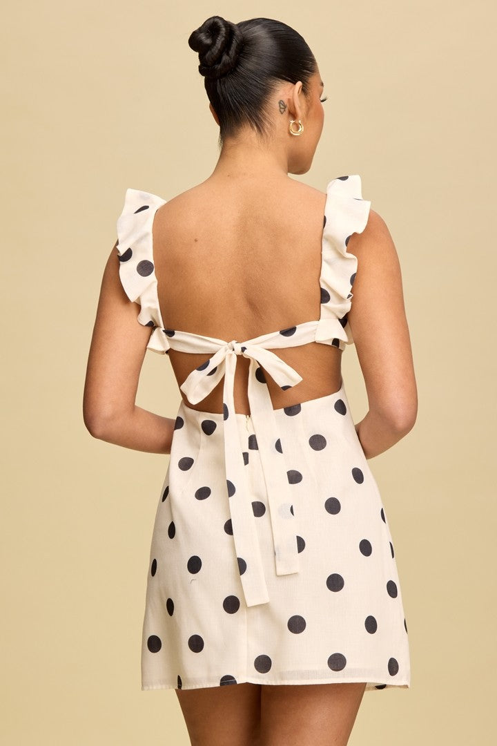 polka dot ruffle mini dress Brown Polka Dot Ruffle Gabi Mini Dress