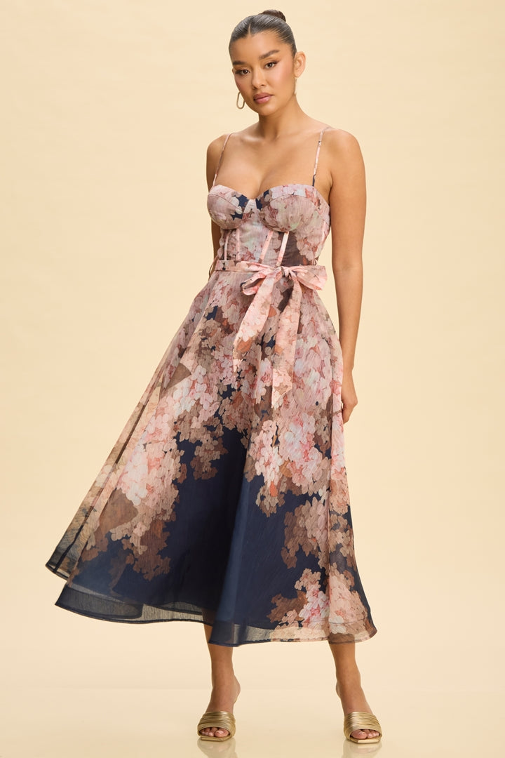 Janet Florals Belted Midi Dress
