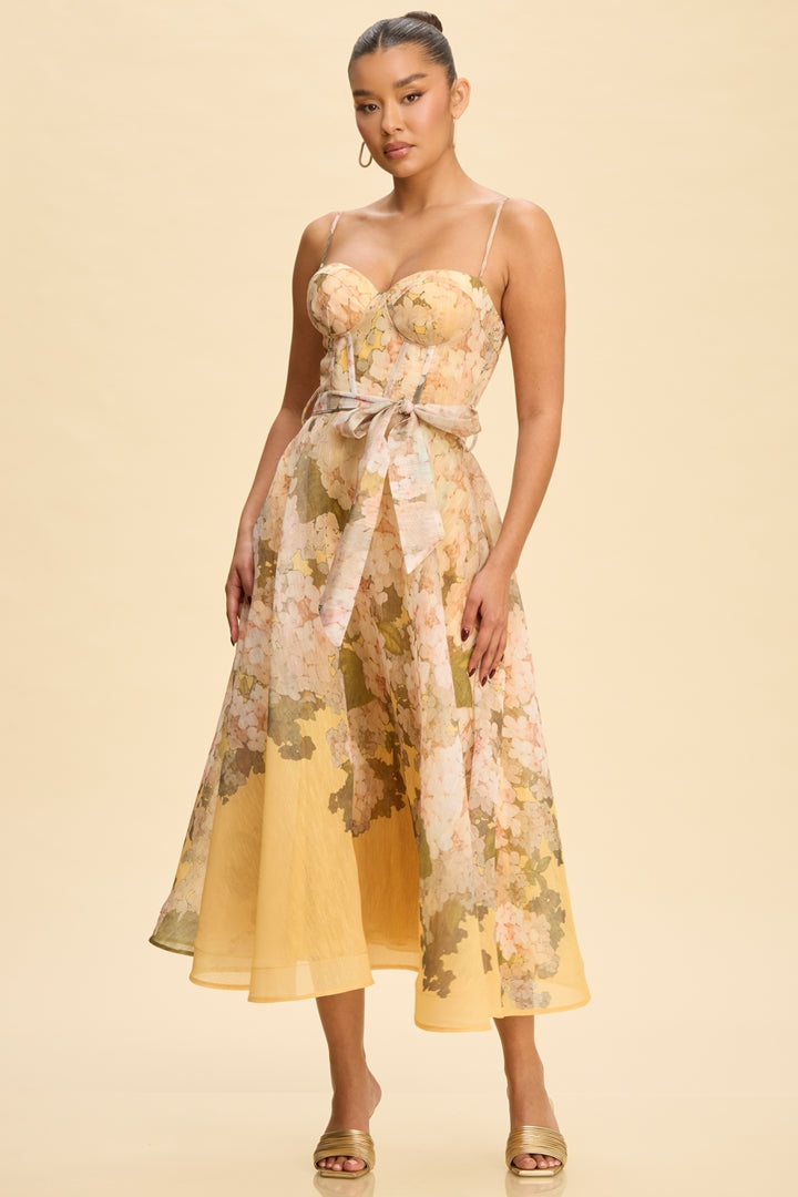 Janet Florals Belted Midi Dress
