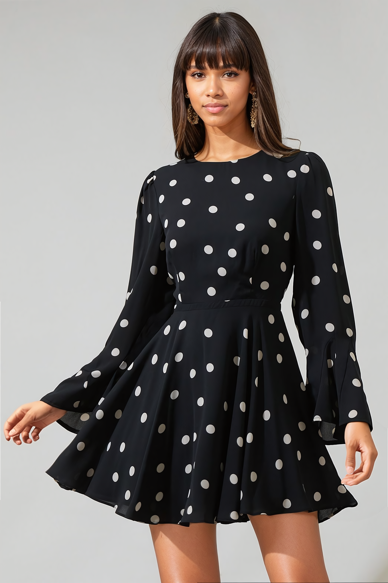 Joie Polka Dot Flare Mini Dress Black / X-Large