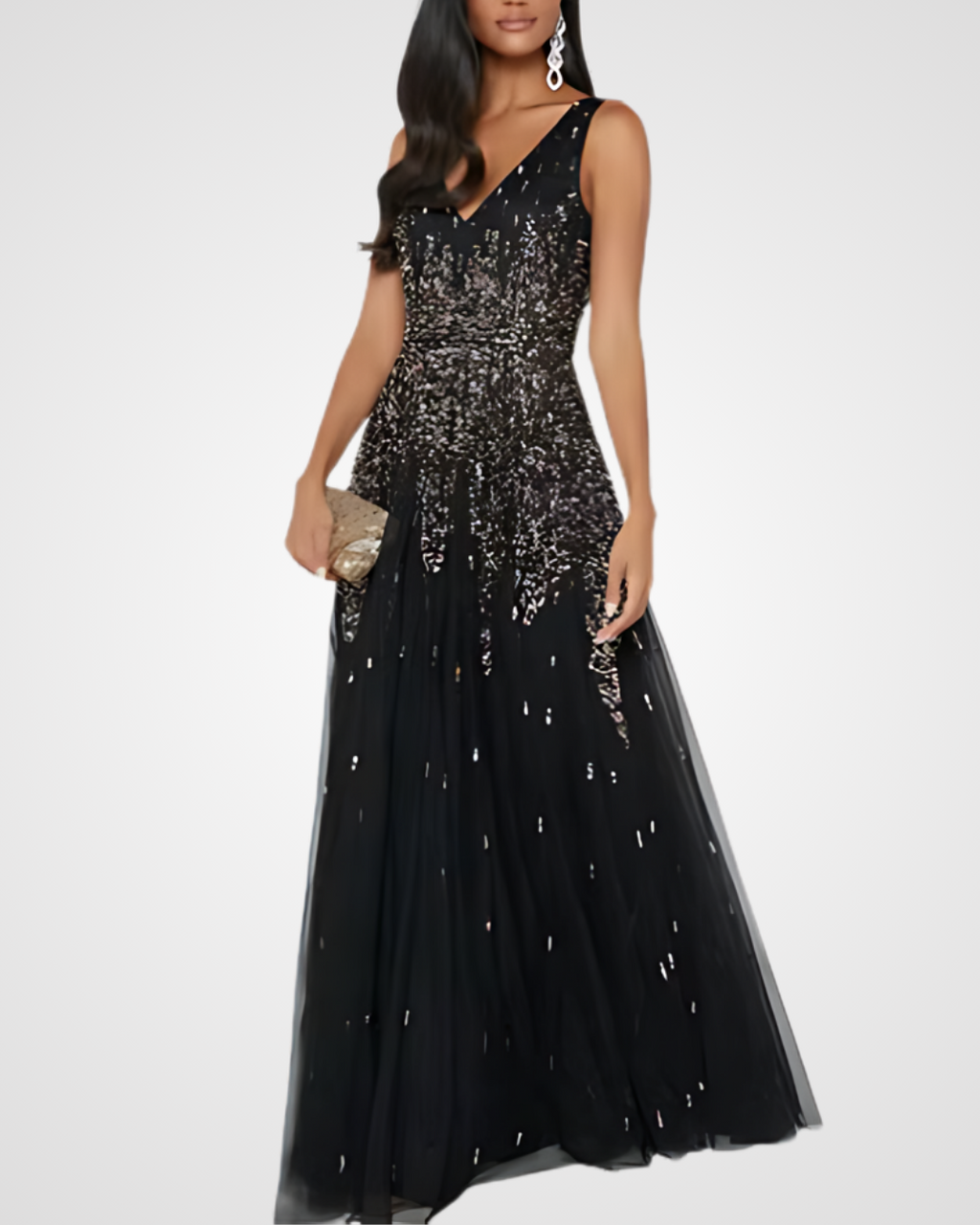 Jonelle Sequin V-Neck Formal Maxi Gown