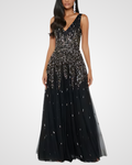Jonelle Sequin V-Neck Formal Maxi Gown