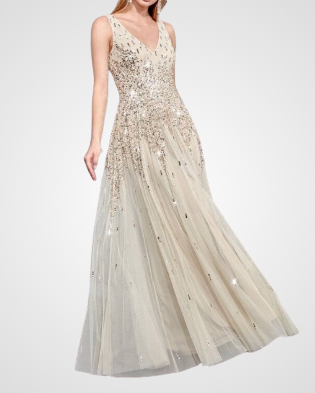 Jonelle Sequin V-Neck Formal Maxi Gown