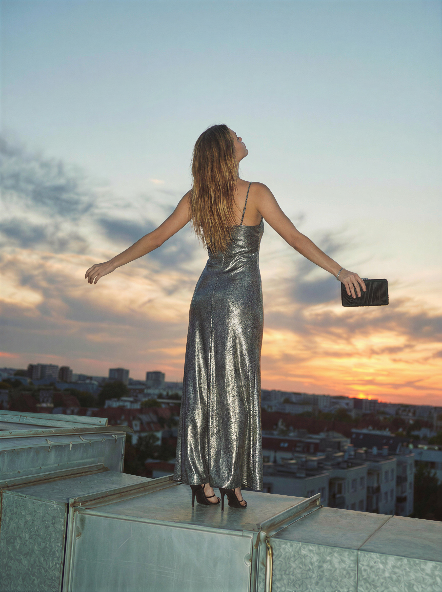 Julia Metallic Cowl Neck Slip Maxi Dress