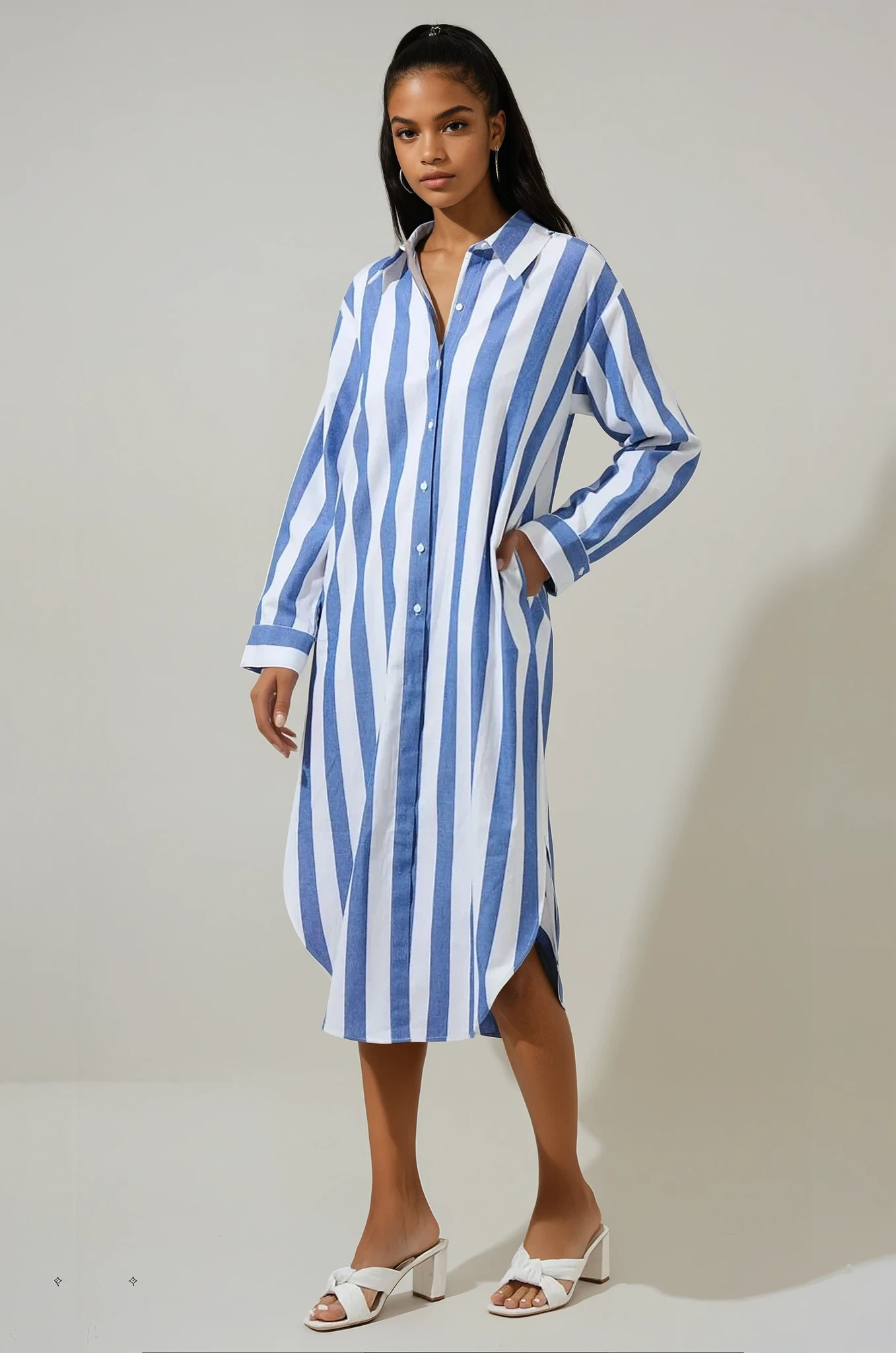 Karina Striped Shirt Midi Dress