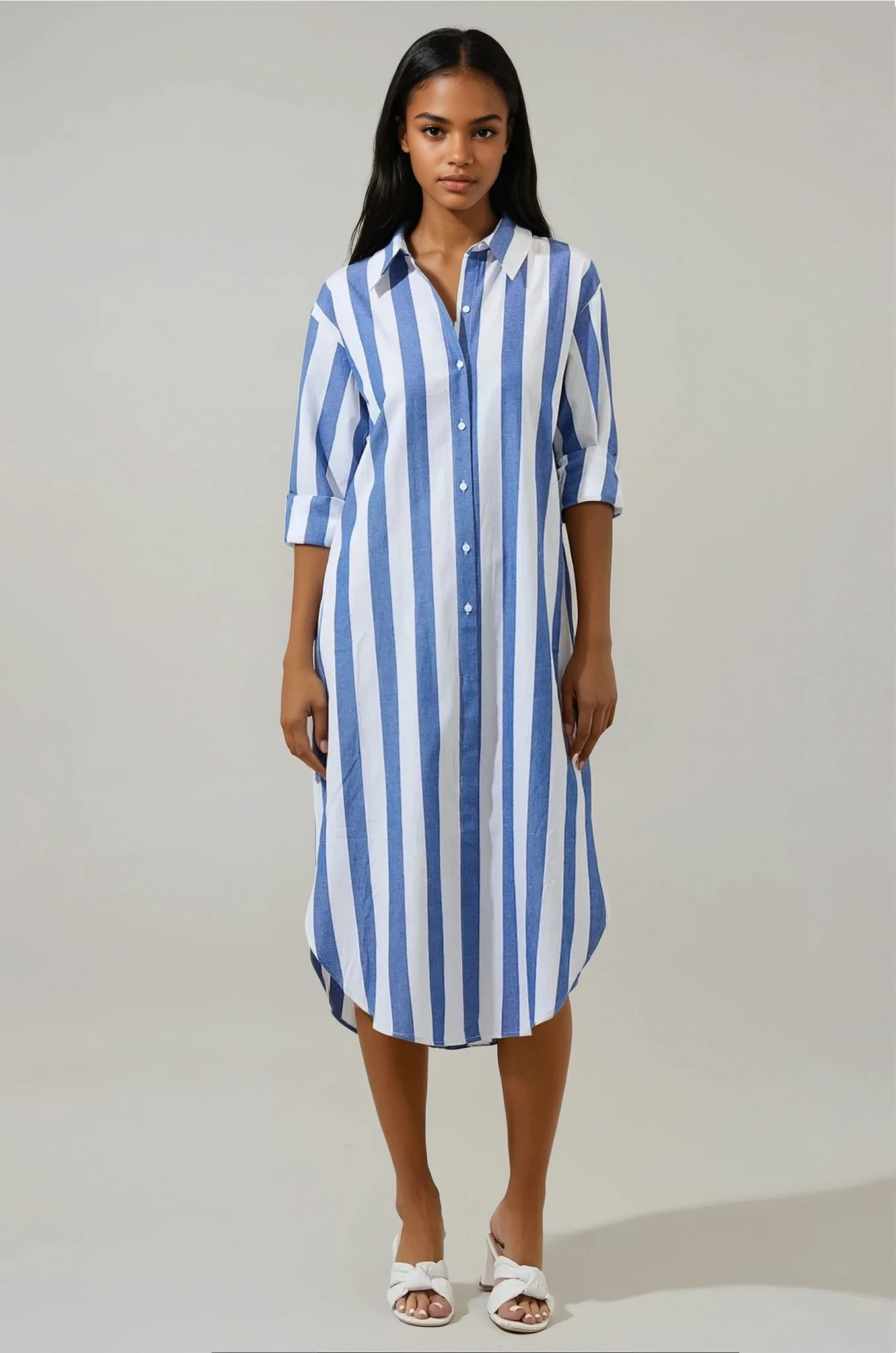 Karina Striped Shirt Midi Dress Navy / X-Small Karina Striped Shirt Midi Dress Navy / X-Small