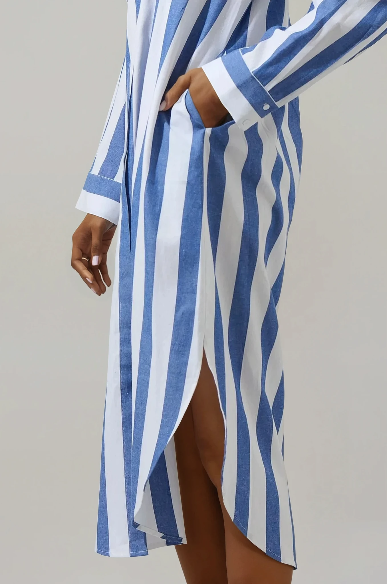 Karina Striped Shirt Midi Dress Navy / X-Small Karina Striped Shirt Midi Dress Navy / X-Small