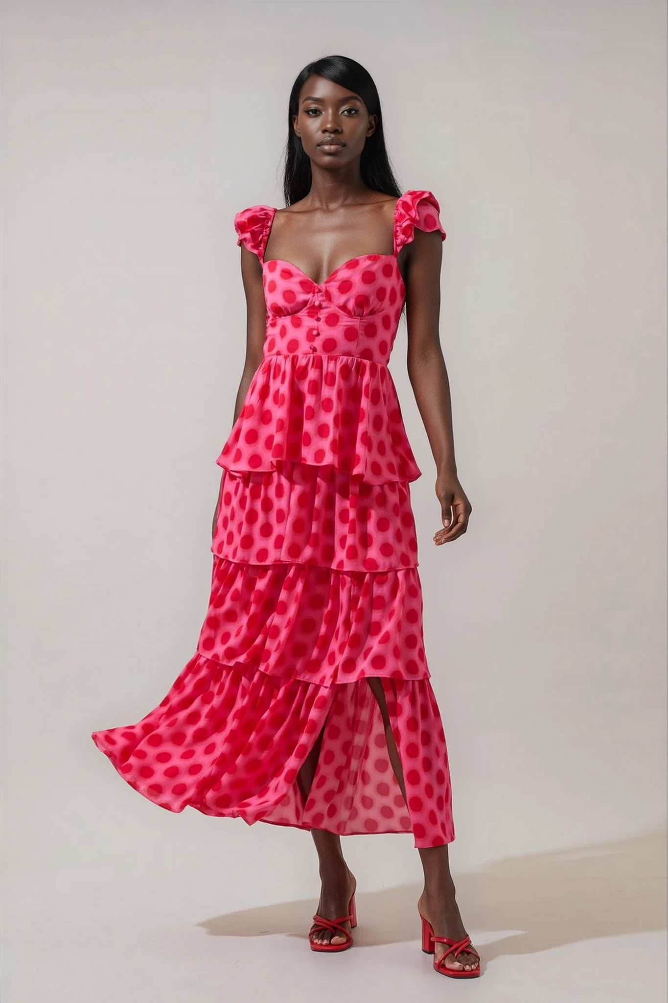Keith Polka Dot Tiered Midi Dress
