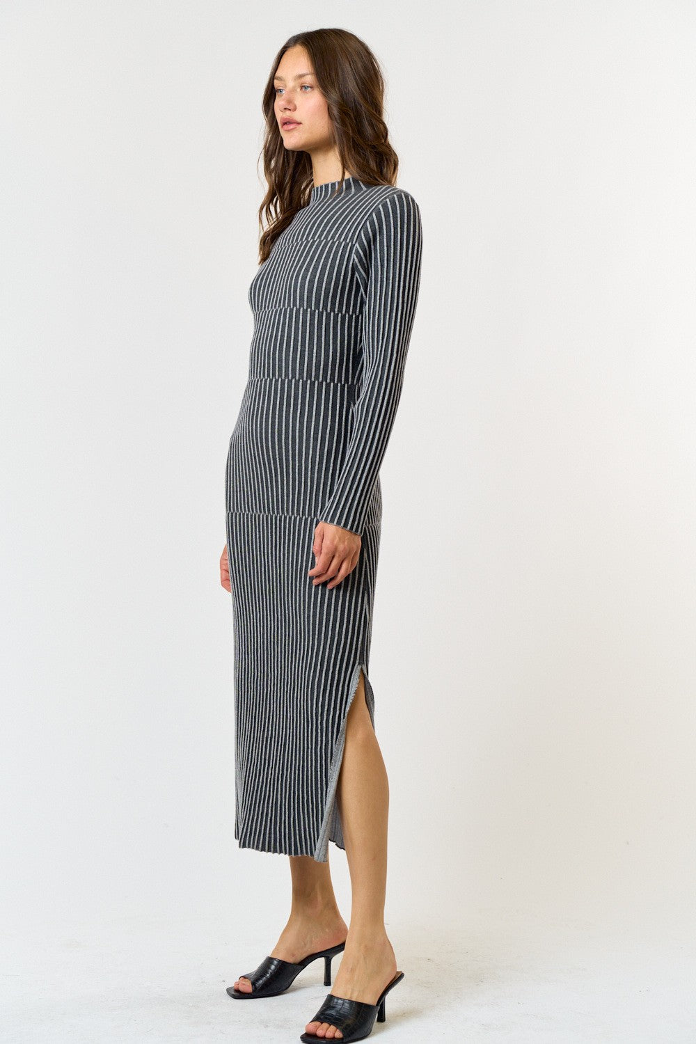 Kelle Striped Ribbed Knit Midi Dress