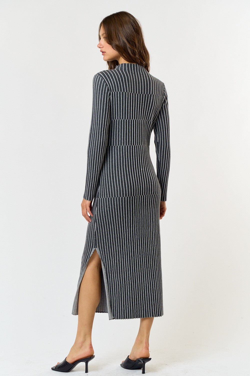 Kelle Striped Ribbed Knit Midi Dress