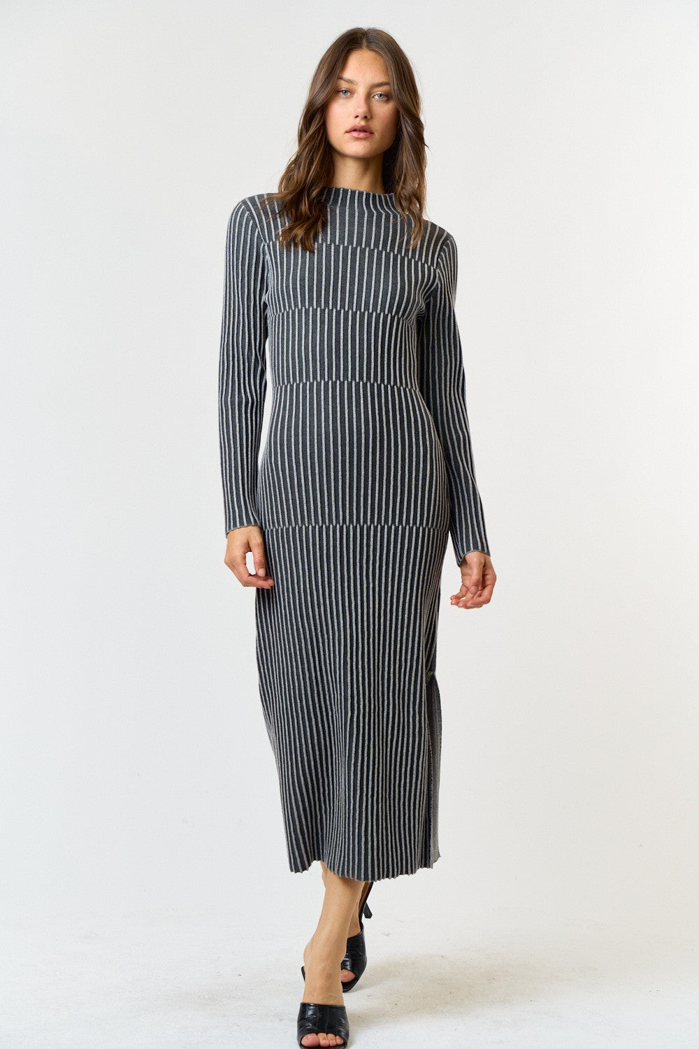 Kelle Striped Ribbed Knit Midi Dress