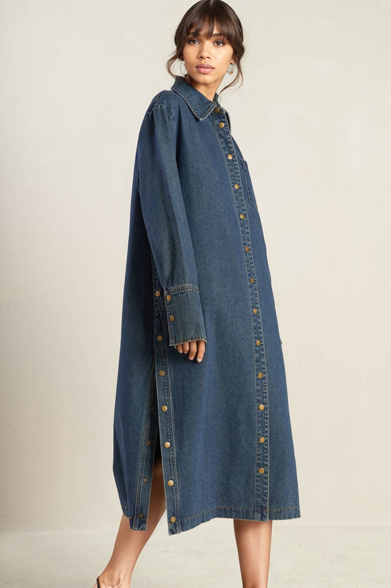 belted denim midi shirtdress