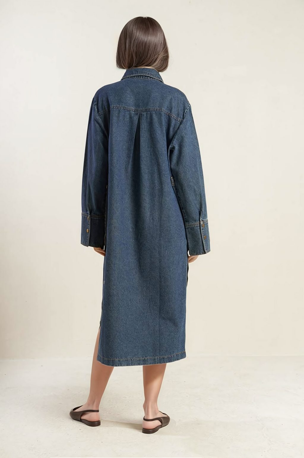 belted denim shirt dress midi