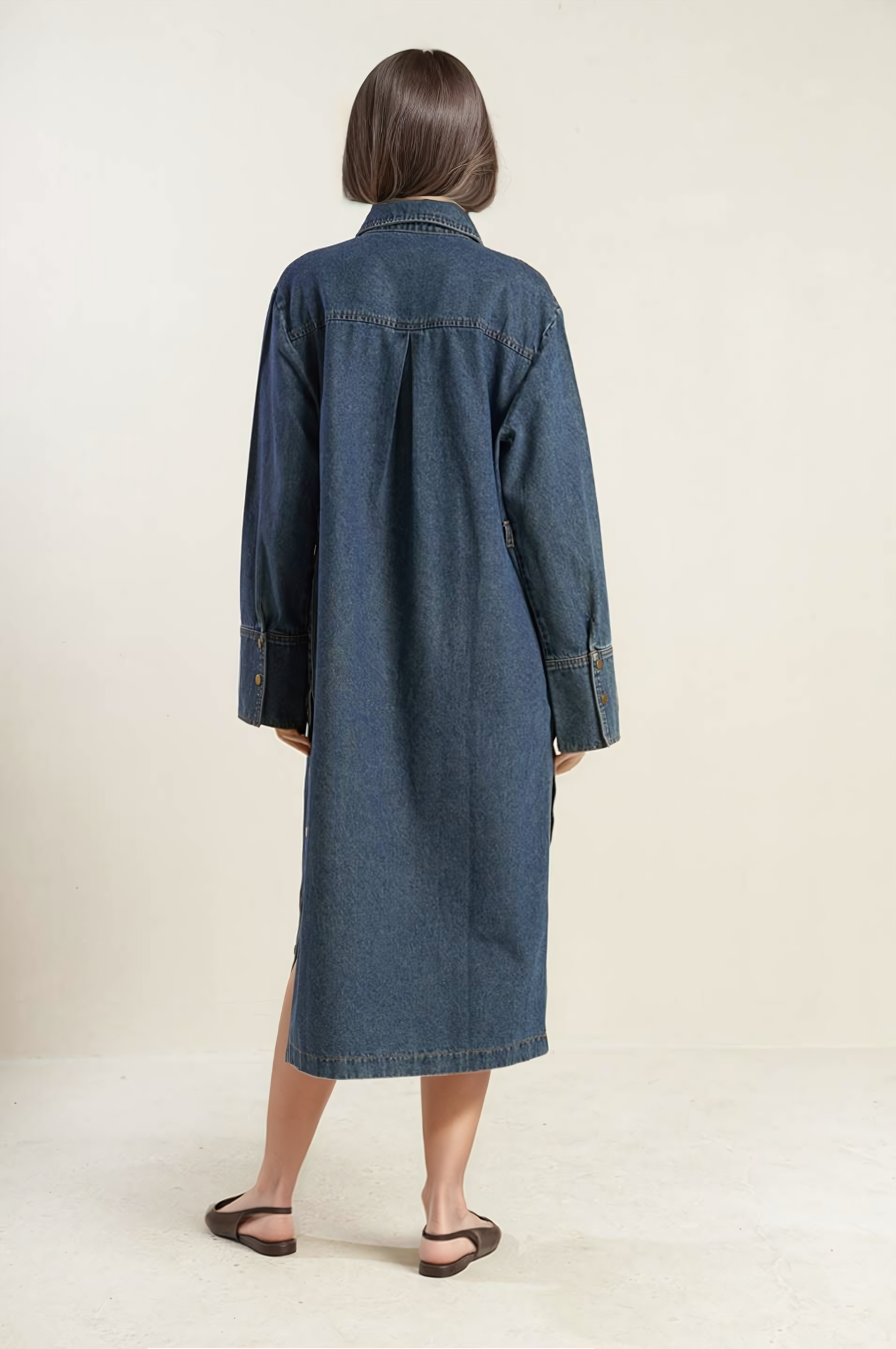 belted denim shirt dress midi