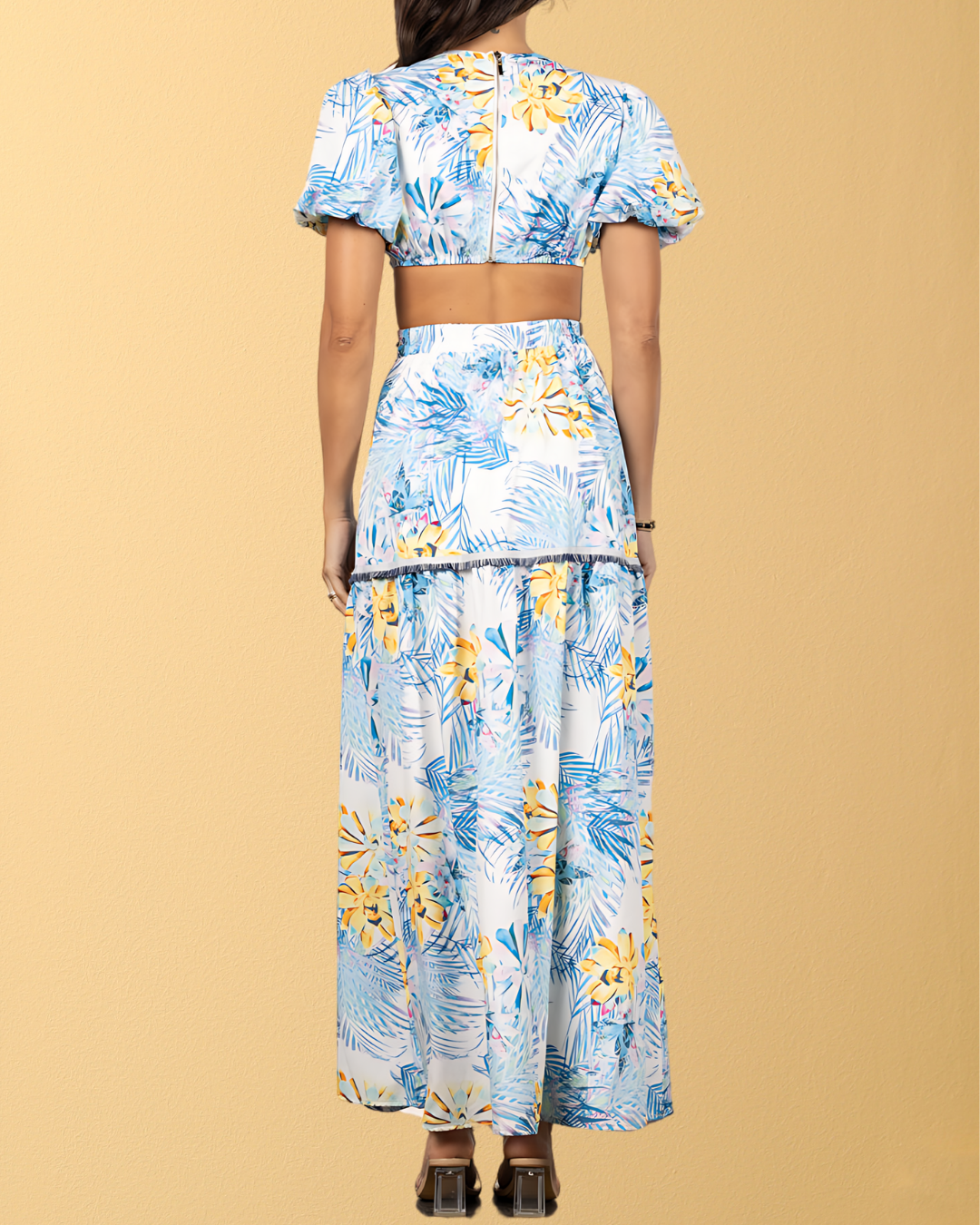 Lana Side Cutout Puff Sleeve Maxi Dress