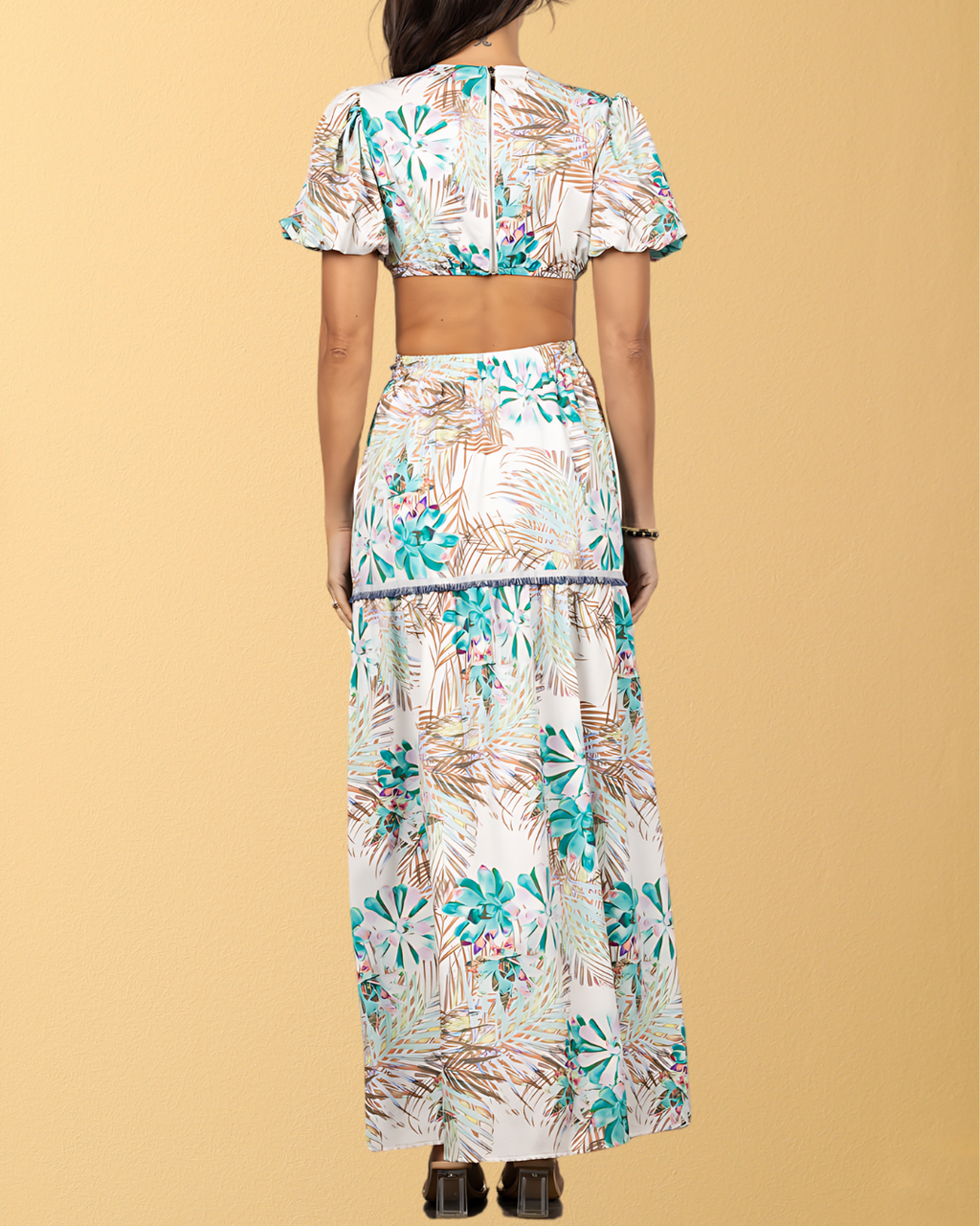 Lana Side Cutout Puff Sleeve Maxi Dress