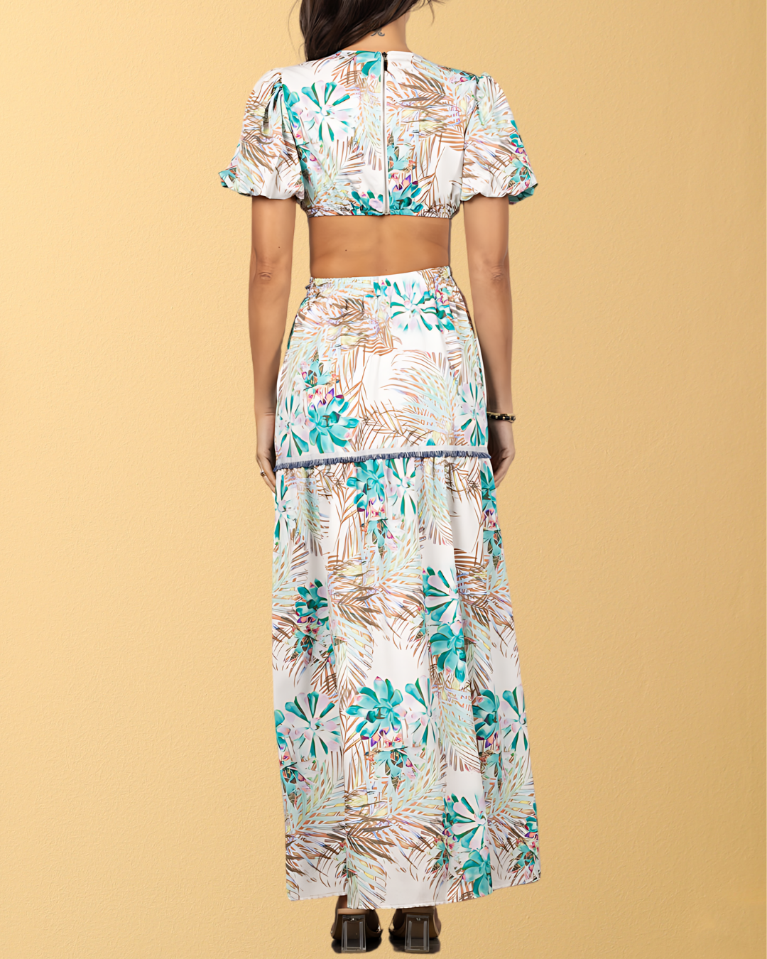 Lana Side Cutout Puff Sleeve Maxi Dress