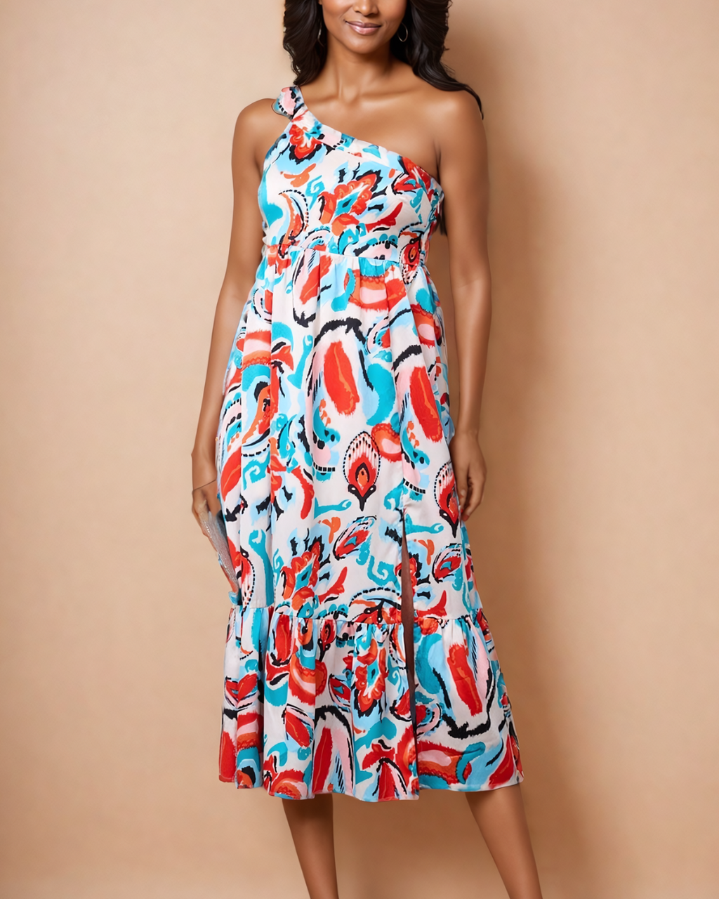 Lila Tie One-Shoulder Midi Dress