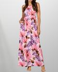 Lily Pink Leaf Print Maxi Dress