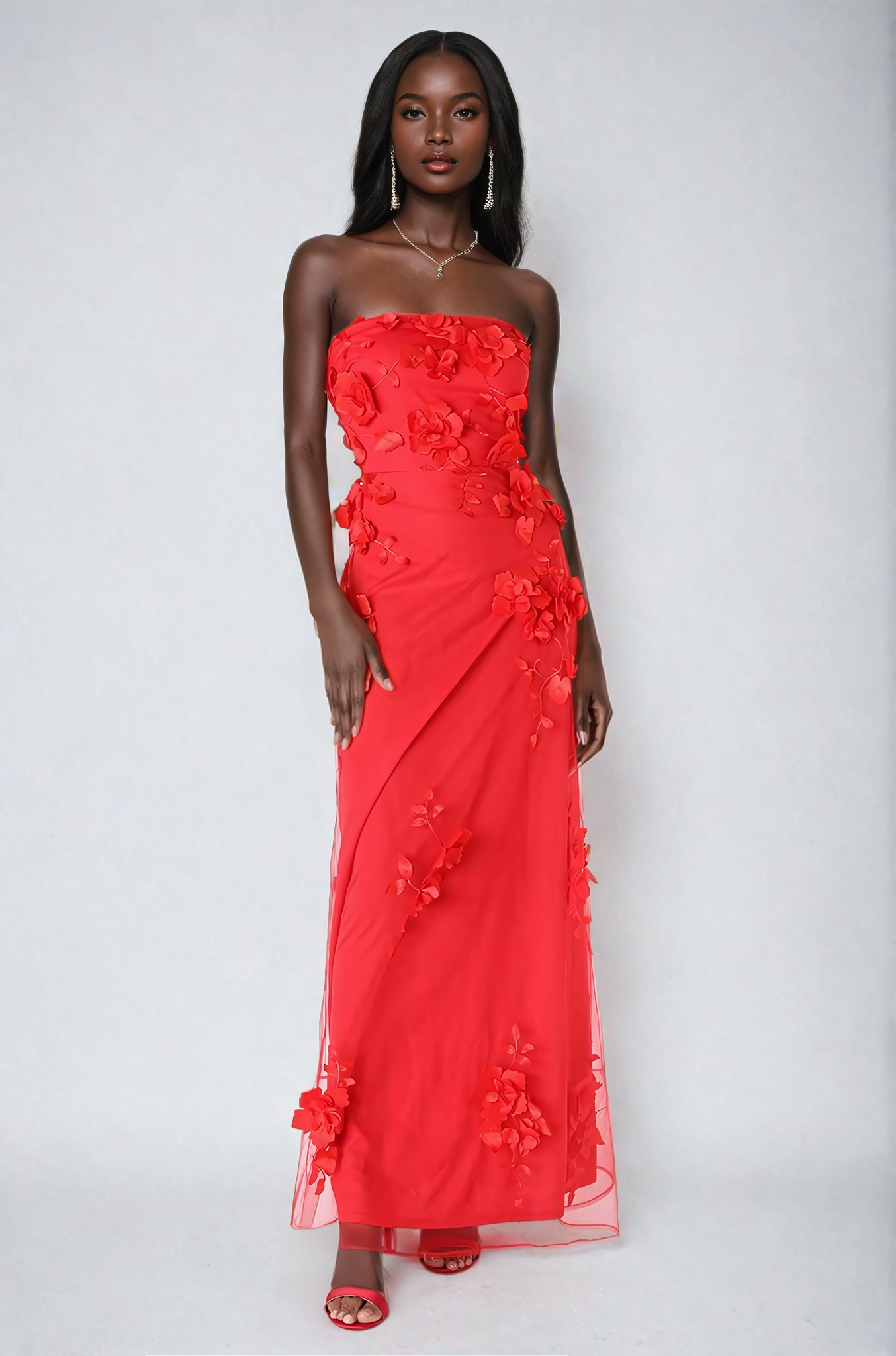 Freebily Women's Floral Lace Crochet Wedding Dress - Empire Waist Maxi Formal Gown